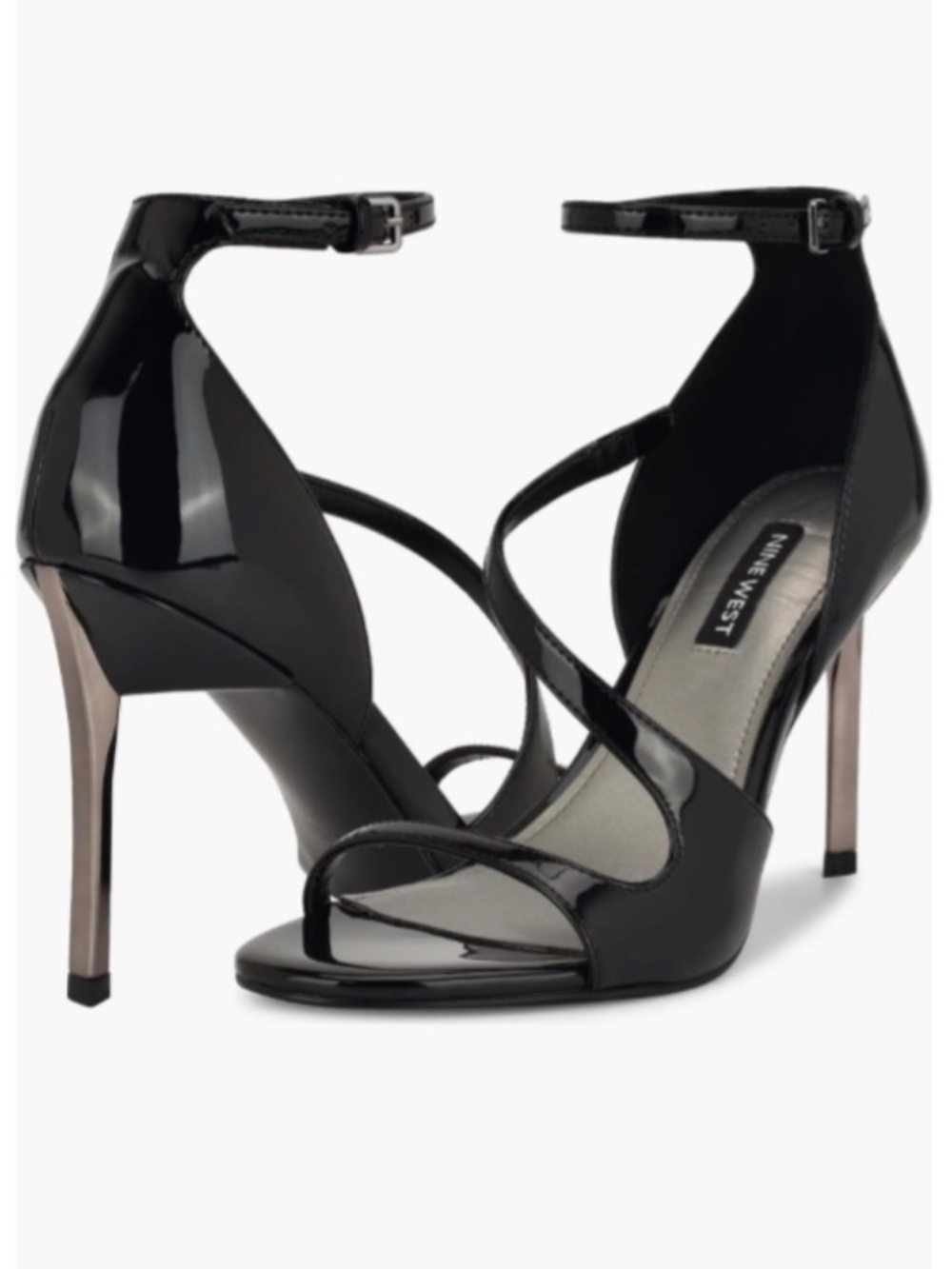 ⭐️ Nine West Women’s Black Patent Shimmy Heeled Sandal - size 11M